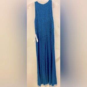 Adrianna Papell Teal Beaded Maxi Dress